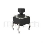 HTS-06PG Series 零件外觀造型示意圖，呈現產品: 6x6，DIP插件包裝，輕觸按鈕的零件外型圖，由圖片迅速確認開關概略外型。 HTS-06PG產品規格為: 6x6，DIP封裝，直立式，方頭，H高度:7.3mm，方形按鍵。觸碰開關可適用於影音產品、數碼產品、遙控器、通訊產品、家用電器、安防產品、玩具、電腦產品、健身器材、醫療器材...等等