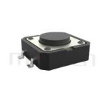 HTS-12MA Series 零件外觀造型示意圖，呈現產品: 12x12，SMD表面貼焊，觸動開關的零件外型圖，由圖片迅速確認開關概略外型。 HTS-12MA產品規格為: 12x12，SMD表面貼焊，垂直立式，圓頭，H高度:4.3mm~9mm，常用款。輕觸按鈕各種柄長可選擇、敏銳的接觸手感、接觸電阻小、精確的操作力誤差、規格多樣化、使用壽命長、高精密度