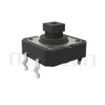 HTS-12PG Series 零件外觀造型示意圖，呈現產品: 12x12，DIP型，Tact Switch的零件外型圖，圖片可迅速觀察產品外觀特性。 HTS-12PG產品規格為: 12x12，DIP插件包裝，直立型，方柄，H高度:7.3mm，方頭按鍵。輕觸按鈕各種柄長可選擇、敏銳的接觸手感、接觸電阻小、精確的操作力誤差、規格多樣化、使用壽命長、高精密度