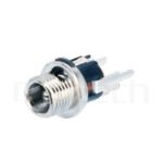 HDC-565 系列-直流電源插座DC JACK ,180度 180° DIP ,Center pin Ø2.0 / Ø2.5 mm 中心針 Ø2.0 / Ø2.5 mm ,外圓 孔徑 8.1 ,L 14 Ø11 ,螺牙外徑Ø8