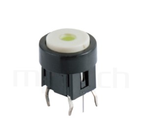 PB-520-243B 系列-帶燈開關 Illuminated Pushbuttons ,圓形鍵帽加框,立式,DIP ,7PIN,layout 5.08,5.4 ,尺寸 6x6,版上高度10mm ,Φ10 帽蓋框,Φ7.5按鍵面