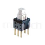 PS-258 系列-自鎖按鈕開關Push button ,方形,DIP插版,電源開關,垂直立式,自鎖/無鎖,有段/無段 ,DPDT,2P2T迴路 ,5.8x5.8 版上高度10mm