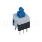PS-288 系列-按鈕開關Push button Switch,方形,DIP插版,電源開關,垂直立式,自鎖/無鎖,有段/無段 ,DPDT,2P2T迴路 ,8x8 版上高度13.5mm