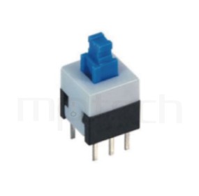 PS-288 系列-按鈕開關Push button Switch,方形,DIP插版,電源開關,垂直立式,自鎖/無鎖,有段/無段 ,DPDT,2P2T迴路 ,8x8 版上高度13.5mm