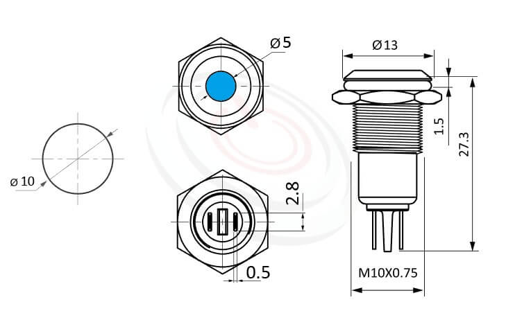 ML10-2AR Series-LED金屬指示燈-IP65以上防水等級,信號燈 指示燈 metal LED Pilot Lamp,10mm孔徑,耐腐蝕 抗腐蝕 LED 指示燈,LED金屬指示燈,多種燈色可選,cmp pbm mpb itw pbm10i,弧面點狀燈| MP16TECH提供您最完整的防水金屬指示燈金屬按鈕開關產品與服務