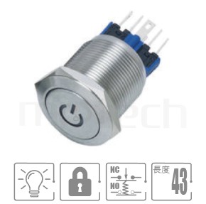 MP22-6ZP Series-天使眼金屬開關,雙晶片LED,雙極性-IP65以上防水等級,,孔徑22mm,1NO1NC,自鎖,平面,照光式金屬按鈕,電源logo,平面電源符號power符號燈可對照於KPB22,MPB22,MPS22,MW22,HK22B,HKYB22B,GQ22,pbm22,cmp,bpb,mp22n,ft-22,J22,EJ22,lb22b,qn22,材質-黃銅,鋁合金,不銹鋼,自鎖-IP/IK防護| MP16TECH提供您最完整的防水金屬按鈕開關產品與服務