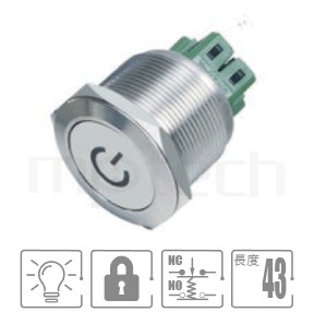 MP25-6ZP Series-照光式LED金屬按鈕,雙極性LED防水/防塵/防化學腐蝕,,Φ25mm開孔,1NO1NC,lock,平柄,LED照光金屬開關,六種燈色可選,電源logo,平面電源符號電源符號可對應於GQ25,J25,EJ25,KPB25,MPB25,MPS25,MW25,HK25B,HKYB25B,pbm25,cmp,bpb,mp25n,ft-25,lb25b,qn25,材質-鋁合金,不鏽鋼,黃銅,有段防水防暴安全防護| MP16TECH提供您最完整的防水金屬按鈕開關產品與服務