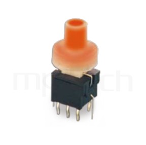PB-310-6T 系列-自鎖帶燈按鈕開關lock LED Pushbutton Switch ,圓柱形鍵帽,立式,DIP ,帶燈圓形帽蓋 ,尺寸 8.5x8.5,版上高度18.5mm ,Φ 5 按鍵面