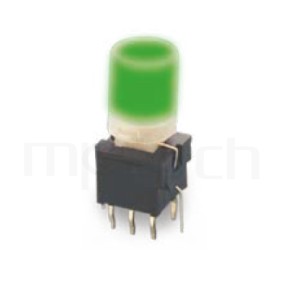 PB-310-AT 系列-帶燈自鎖按鈕開關Illuminated Push Button ,圓柱形鍵帽,立式,DIP ,帶燈圓形帽蓋 ,尺寸 8.5x8.5,版上高度18.5mm ,Φ7.4 按鍵面