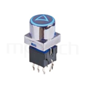 PB-310-B1D 系列-帶燈自鎖開關 Lock LED Push Switch ,圓形鍵帽,立式,DIP ,帶燈圓形帽蓋 ,尺寸 8.5x8.5,版上高度19.8mm ,Φ10 按鍵面