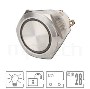 MP22S-4MF Series-照光式金屬按鈕|防水、防塵,,Φ22mm,一組常開接點1NO,無段,平圓形,照光金屬開關,六種燈色可選-紅、綠、藍、白、橘、黃,環型燈,平面環形燈22mm尺寸自複照光式金屬按鈕平面電源燈金屬按鍵增大尺寸的金屬開關,監控防盜門禁系列,金屬原色,門禁系統 標準型LED指示燈 按壓式開門按鈕 美觀大方開關開門按鈕LED指示燈門禁系列耐用度高 | MP16TECH提供您最完整的防水金屬按鈕開關產品與服務