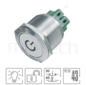 MP25-6MP Series-帶燈金屬按鈕,電源符號電源燈,大尺寸防水金屬平面按鈕適用於機台設備,金屬按鍵 按壓 按押開關| 防水防塵,25mm孔徑,一組常開+常閉接點1NO1NC,複歸,平柄,帶燈金屬按鈕開關,多種顏色可選,電源符號帶燈,平面電源符號25mm孔徑,大尺寸按鈕,適用於設備儀器,機台面板,idec,Φ22A20,A20L,HW,ap,gtek一體式開關,power符號燈復位照光金屬按鈕,LED六種燈色可選-紅、綠、藍、白、橘、黃平頭工業開關及指示燈種類豐富，可對應的面板安裝孔徑從8mm 到30mm | MP16TECH提供您最完整的防水金屬按鈕開關產品與服務