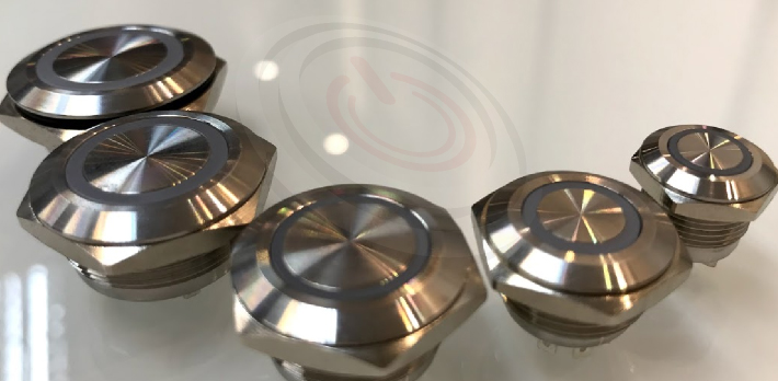 Φ12mm Φ16mm Φ19mm Φ22mm Φ25mm Φ30mm 開孔尺寸, 每款都是超薄超短款,壓扣開關,押扣開關,金屬按鍵按鈕,可應用在多種場合及產品