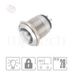 19mm,Φ19,1NO,自鎖 Lock,帶燈,高平面環形燈 | 照光金屬按鍵,LED六種燈色可選,內建電阻,MP19-4ZH 系列 防水、防塵、耐腐蝕,短款,Φ19mm開孔,1NO一組常開接點,自鎖,凸柄, 帶燈 照光式 LED發光金屬開關 LED 燈色, 燈壓5V 6V 12V 24V 110V 220V LED帶燈,環型帶燈 | MP16TECH提供您最完整的防水金屬按鈕開關產品與服務