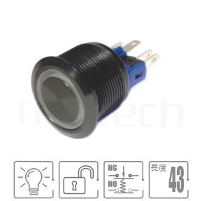 MP22-6MFX Series-黑色鋁合金外殼照光金屬按鈕,陽極染色處理可製作多款特殊顏色,雙向LED無極性金屬高強度抗破壞按鈕開關防水防暴安全防護,,開孔Φ22mm,外徑25mm,,1NO1NC,無鎖復歸,平圓形,LED帶燈按鈕開關,多種燈色可選,天使眼開關,平面環形燈Φ22mm開孔,外徑25mm,圓型天使眼符號復位無段LED金屬按鈕帶燈,六種燈色可選，電阻內建平鈕增大尺寸的金屬開關,監控防盜門禁系列,金屬原色,門禁系統 標準型LED指示燈 按壓式開門按鈕 美觀大方開關開門按鈕LED指示燈門禁系列耐用度高門禁按鈕 門禁按鍵 | MP16TECH提供您最完整的防水金屬按鈕開關產品與服務平面對應KPB22,MPB22,MPS22,MW22,HK22B,HKYB22B,pbm22,cmp,J22,EJ22,bpb,mp22n,ft-22,lb22b,qn22,GQ22,LAS4GQ,材質-不鏽鋼,黃銅鍍鎳,鋁合金,自復回彈-IP65以上防水等級| MP16TECH提供您最完整的防水金屬按鈕開關產品與服務