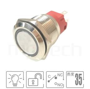 MP22F-5MF Series-照光金屬按鈕,雙向LED無極性 防水、防塵、耐腐蝕,,Φ22 開孔尺寸,外徑25mm,,一常開一常閉一共點,自複自復,平柄,LED燈金屬開關,LED帶燈,六種燈色可選,環形+電源符號燈,平面環形燈平面對照於KPB22,MPB22,MPS22,MW22,HK22B,HKYB22B,pbm22,cmp,bpb,mp22n,ft-22,J22,EJ22,GQ22,lb22b,qn22,材質-黃銅防水按鈕金屬按鍵,自動復歸防水/防塵/防化學腐蝕| MP16TECH提供您最完整的防水金屬按鈕開關產品與服務