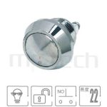 MP12R-2MRL Series 零件外型示意圖,顯示金屬按鈕Φ12mm,自動復歸,接線柱防水LED按鍵的外觀,圖片用來確認零件適用程度。參數規格:Φ12mm開孔不帶燈,常開1NO,復歸自復位球形,螺絲柱,短款。