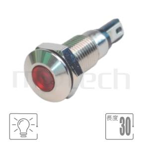 ML08-2ARJ Series 零件外觀造型示意圖,呈現產品: Φ08mm,Φ5.5大型光圈,耐撞堅固可靠金屬指示燈的零件外型圖,產品訊息在圖片中一目了然。 ML08-2ARJ產品規格為: Φ08mm,,Φ5.5大面積發光。系列產品尺寸涵蓋: 8mm、12mm、16mm、19mm、22mm、25mm大尺寸可達30mm。